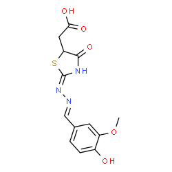 2-((E)-2-(((E)-4-hydroxy-3-methoxybenzylidene)hydrazono)-4-oxothiazolidin-5-yl)acetic acid picture