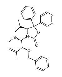 (S)-3-((1S,2S)-2-benzyloxy-3-methyl-1-methylsulfanyl-but-3-enyl)-4-isopropyl-5,5-diphenyl-oxazolidin-2-one Structure