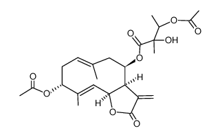 3-Acetoxy-2-hydroxy-2-methylbutanoic acid 9-acetoxy-2,3,3a,4,5,8,9,11a-octahydro-6,10-dimethyl-3-methylene-2-oxocyclodeca[b]furan-4-yl ester structure