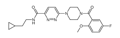 6-[4-(5-fluoro-2-methoxybenzoyl)piperazin-1-yl]pyridazine-3-carboxylic acid (2-cyclopropylethyl)amide结构式
