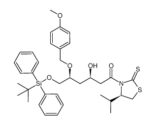 (3R,5S)-6-(tert-butyldiphenylsiloxy)-3-hydroxy-1-[(4'R)-4'-isopropyl-2'-thioxothiazolidin-3'-yl]-5-(4-methoxybenzyloxy)-hexan-1-one结构式