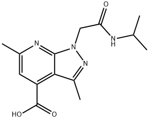 3,6-二甲基-1-{[(丙-2-基)氨基甲酰基]甲基}-1H-吡唑并[3,4-B]吡啶-4-羧酸结构式