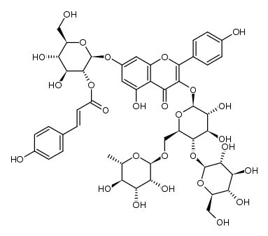 kaempferol 3-O-β-D-glucopyranosyl(1->4)-[α-L-rhamnopyranosyl(1->6)]-β-D-glucopyranoside-7-O-[2-O-(E)-p-coumaroyl]-β-D-glucopyranoside Structure