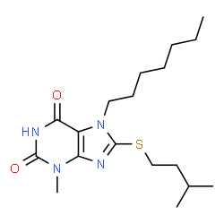 7-heptyl-8-(isopentylthio)-3-methyl-3,7-dihydro-1H-purine-2,6-dione structure