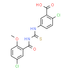 2-CHLORO-5-[[[(5-CHLORO-2-METHOXYBENZOYL)AMINO]THIOXOMETHYL]AMINO]-BENZOIC ACID Structure