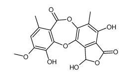 1,4,11-Trihydroxy-10-methoxy-5,8-dimethyl-7H-isobenzofuro[4,5-b][1,4]benzodioxepin-3,7(1H)-dione结构式