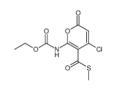 4-Chlor-6-<(ethoxycarbonyl)amino>-2-oxo-2H-pyran-5-thiocarbonsaeure-S-methylester结构式