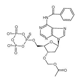 6-(((2R,3S,5R)-3-(acetoxymethoxy)-5-(6-benzamido-9H-purin-9-yl)tetrahydrofuran-2-yl)methoxy)-1,3,5,2,4,6-trioxatriphosphinane-2,4-bis(olate) 2,4-dioxide-6-sulfide结构式