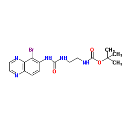 2-Methyl-2-propanyl (2-{[(5-bromo-6-quinoxalinyl)carbamoyl]amino}ethyl)carbamate结构式