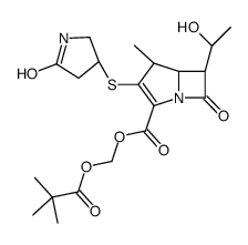 [(2,2-Dimethylpropanoyl)oxy]methyl (4R,5S,6S)-6-[(1R)-1-hydroxyet hyl]-4-methyl-7-oxo-3-{[(3R)-5-oxo-3-pyrrolidinyl]sulfanyl}-1-aza bicyclo[3.2.0]hept-2-ene-2-carboxylate Structure