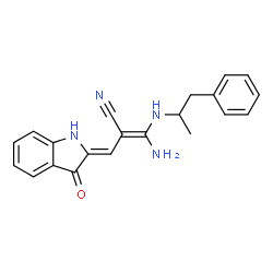 (Z)-3-amino-2-[(Z)-(3-oxo-1H-indol-2-ylidene)methyl]-3-(1-phenylpropan-2-ylamino)prop-2-enenitrile structure