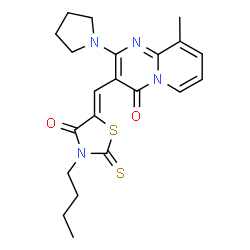 (Z)-3-butyl-5-((9-methyl-4-oxo-2-(pyrrolidin-1-yl)-4H-pyrido[1,2-a]pyrimidin-3-yl)methylene)-2-thioxothiazolidin-4-one结构式