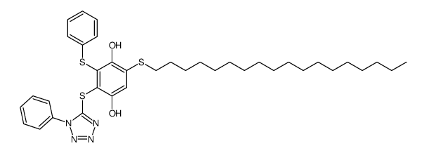 5-octadecylsulfanyl-3-phenylsulfanyl-2-(1-phenyl-1H-tetrazol-5-ylsulfanyl)-benzene-1,4-diol Structure