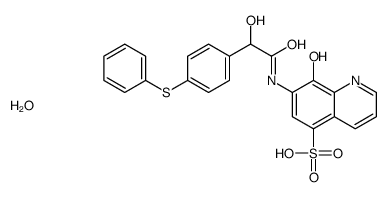 8-hydroxy-7-[[2-hydroxy-2-(4-phenylsulfanylphenyl)acetyl]amino]quinoline-5-sulfonic acid,hydrate结构式