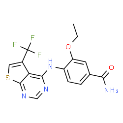 3-ethoxy-4-(5-trifluoromethyl-thieno[2,3-d]pyrimidin-4-ylamino)-benzamide structure