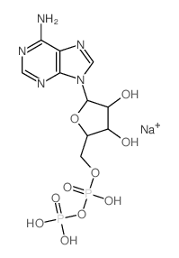 ((2R,3S,4R,5R)-5-(6-氨基-9H-嘌呤-9-基)-3,4-二羟基四氢呋喃-2-基)甲基二氢磷酸钠结构式