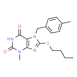 8-(butylthio)-3-methyl-7-(4-methylbenzyl)-3,7-dihydro-1H-purine-2,6-dione structure