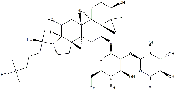 dammaran-3,6,12,20,25-pentol-6-O-rhamnopyranosyl-(1-2)-O-glucopyranoside structure