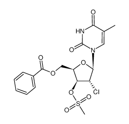 1-(5-O-benzoyl-2-chloro-2-deoxy-3-O-mesyl-β-D-xylofuranosyl)thymine Structure