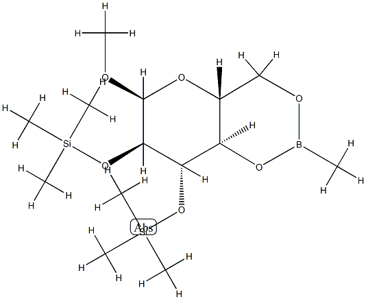 Methyl 2-O,3-O-bis(trimethylsilyl)-4-O,6-O-(methylboranediyl)-α-D-glucopyranoside Structure