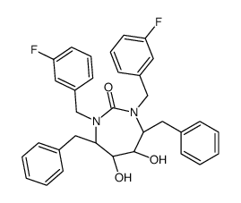 (4R,5S,6S,7R)-4,7-dibenzyl-1,3-bis[(3-fluorophenyl)methyl]-5,6-dihydro xy-1,3-diazepan-2-one structure