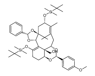 ((2S,3aS,3a1R,7S,8aS,10S,11aS,14aS)-7,12-bis((tert-butyldimethylsilyl)oxy)-2-(4-methoxyphenyl)-6,15,15-trimethyl-10-phenyl-3a,4,7,8,11a,13,14,14a-octahydro-3a1H-1,3,9,11-tetraoxa-5,8a-methanocyclopenta[4,5]cyclodeca[1,2,3-de]naphthalen-3a1-yl)methanol结构式