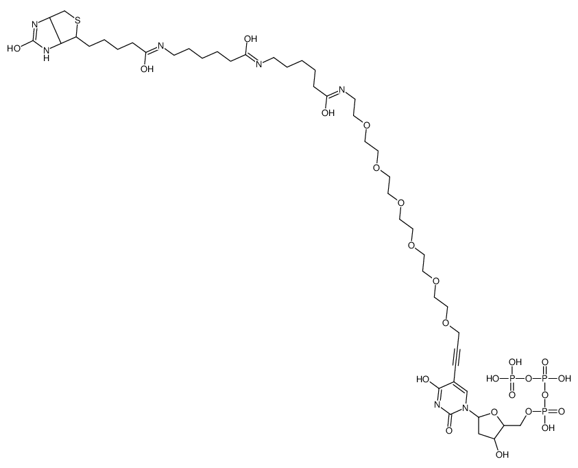 [[5-[2,4-dioxo-5-[3-[2-[2-[2-[2-[2-[2-[6-[6-[5-(2-oxo-1,3,3a,4,6,6a-hexahydrothieno[3,4-d]imidazol-4-yl)pentanoylamino]hexanoylamino]hexanoylamino]ethoxy]ethoxy]ethoxy]ethoxy]ethoxy]ethoxy]prop-1-ynyl]pyrimidin-1-yl]-3-hydroxyoxolan-2-yl]methoxy-hydroxyph结构式