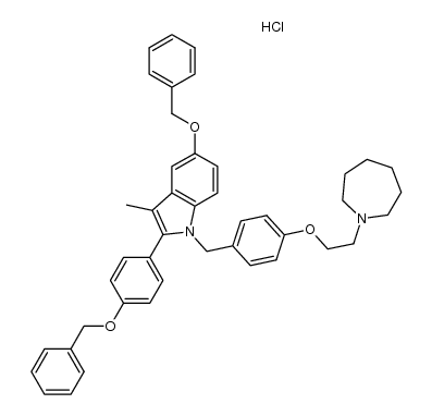 5-benzyloxy-2-(4-benzyloxyphenyl)-3-methyl-1-[4-(2-azepan-1-ylethoxy)benzyl]-1H-indole hydrochloride结构式