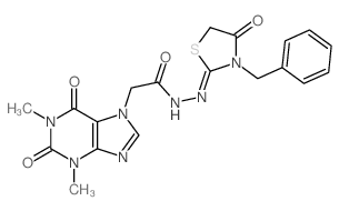 7H-Purine-7-aceticacid, 1,2,3,6-tetrahydro-1,3-dimethyl-2,6-dioxo-,2-[4-oxo-3-(phenylmethyl)-2-thiazolidinylidene]hydrazide picture