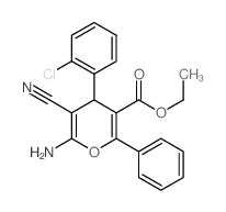 4H-Pyran-3-carboxylicacid, 6-amino-4-(2-chlorophenyl)-5-cyano-2-phenyl-, ethyl ester结构式