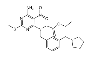 ethyl 2-((6-amino-2-(methylthio)-5-nitropyrimidin-4-yl)(3-(pyrrolidin-1-ylmethyl)benzyl)amino)acetate Structure