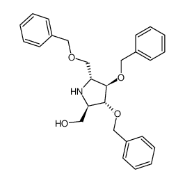 (2R,3R,4R,5R)-2-(hydroxy-methyl)-3,4-di-O-benzyl-5-(O-benzyl-methyl)-pyrrolidine结构式