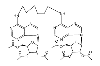 (2R,2'R,3R,3'R,4R,4'R,5R,5'R)-((hexane-1,6-diylbis(azanediyl))bis(9H-purine-6,9-diyl))bis(5-(acetoxymethyl)tetrahydrofuran-2,3,4-triyl) tetraacetate Structure