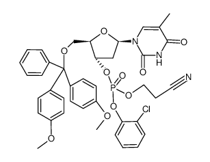 3'-Thymidylic acid, 5'-O-[bis(4-methoxyphenyl)phenylmethyl]-, 2-chlorophenyl 2-cyanoethyl ester structure