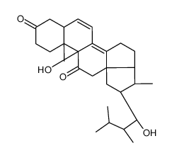 3,11-Dioxo-18,22-cycloergosta-4,6,8(14)-triene-9beta,23S-diol结构式