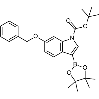 Tert-butyl 6-(benzyloxy)-3-(4,4,5,5-tetramethyl-1,3,2-dioxaborolan-2-yl)-1H-indole-1-carboxylate structure