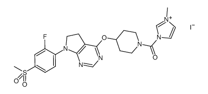 1-{[4-({7-[2-ﬂuoro-4-(methylsulfonyl)phenyl]-6,7-dihydro-5H-pyrrolo[2,3-d]pyrimidin-4-yl}oxy)-1-piperidinyl]-carbonyl}-3-methyl-1H-imidazol-3-ium iodide结构式