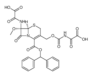 2-(((6R,7S)-2-((benzhydryloxy)carbonyl)-3-((((carboxycarbonyl)carbamoyl)oxy)methyl)-7-methoxy-8-oxo-5-thia-1-azabicyclo[4.2.0]oct-2-en-7-yl)amino)-2-oxoacetic acid结构式