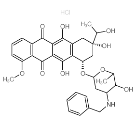 5,12-Naphthacenedione, 7,8,9,10-tetrahydro-6,8, 11-trihydroxy-8- (1-hydroxyethyl)-1-methoxy-10-[[2,3, 6-trideoxy-3-[(phenylmethyl)amino]-.alpha.-L-lyxo-hexopyranosyl]ox y]-, hydrochloride, (8S-cis)- Structure