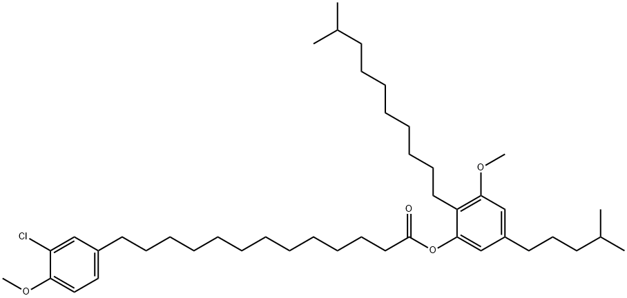 13-(3-Chloro-4-methoxyphenyl)tridecanoic acid 3-methoxy-2-(9-methyldecyl)-5-(4-methylpentyl)phenyl ester结构式