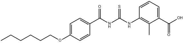 3-[[[[4-(hexyloxy)benzoyl]amino]thioxomethyl]amino]-2-methyl-benzoic acid结构式