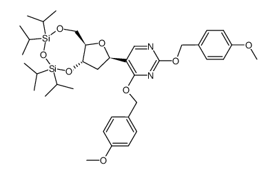 5-[2-deoxy-3,5-O-(1,1,3,3-tetraisopropyldisiloxan-1,3-diyl)-β-D-ribofuranosyl]-2,4-[bis(4-methoxybenzyloxy)]pyrimidine Structure