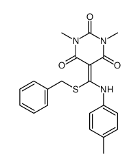 5-[benzylsulfanyl-(4-methylanilino)methylidene]-1,3-dimethyl-1,3-diazinane-2,4,6-trione结构式