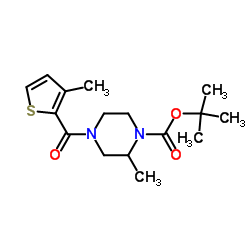 2-Methyl-4-(3-methyl-thiophene-2-carbonyl)-piperazine-1-carboxylic acid tert-butyl ester结构式