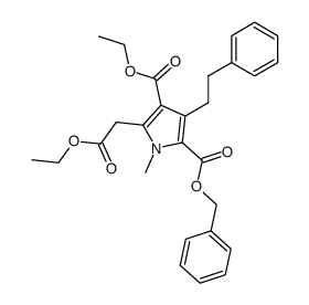 3-(ethoxycarbonyl)-1-methyl-4-(2-phenylethyl)-5-<(phenylmethoxy)carbonyl>-1H-pyrrole-2-acetic acid, ethyl ester结构式