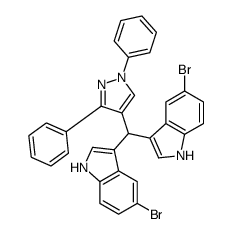 5-bromo-3-[(5-bromo-1H-indol-3-yl)-(1,3-diphenylpyrazol-4-yl)methyl]-1H-indole Structure