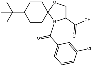 8-叔丁基-4-(3-氯苯甲酰基)-1-氧代-4-氮杂螺[4.5]癸烷-3-羧酸结构式