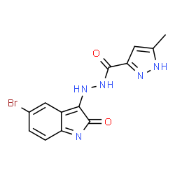 N'-(5-bromo-2-oxo-1,2-dihydro-3H-indol-3-ylidene)-3-methyl-1H-pyrazole-5-carbohydrazide structure