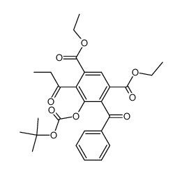 4-benzoyl-5-tert-butoxycarbonyloxy-6-propionyl-isophthalic acid diethyl ester结构式