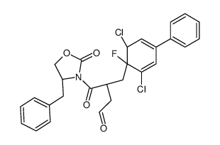 4-[(4R)-4-Benzyl-2-oxo-1,3-oxazolidin-3-yl]-3-{[(6R)-2,6-dichloro -1-fluoro-4-phenyl-2,4-cyclohexadien-1-yl]methyl}-4-oxobutanal Structure